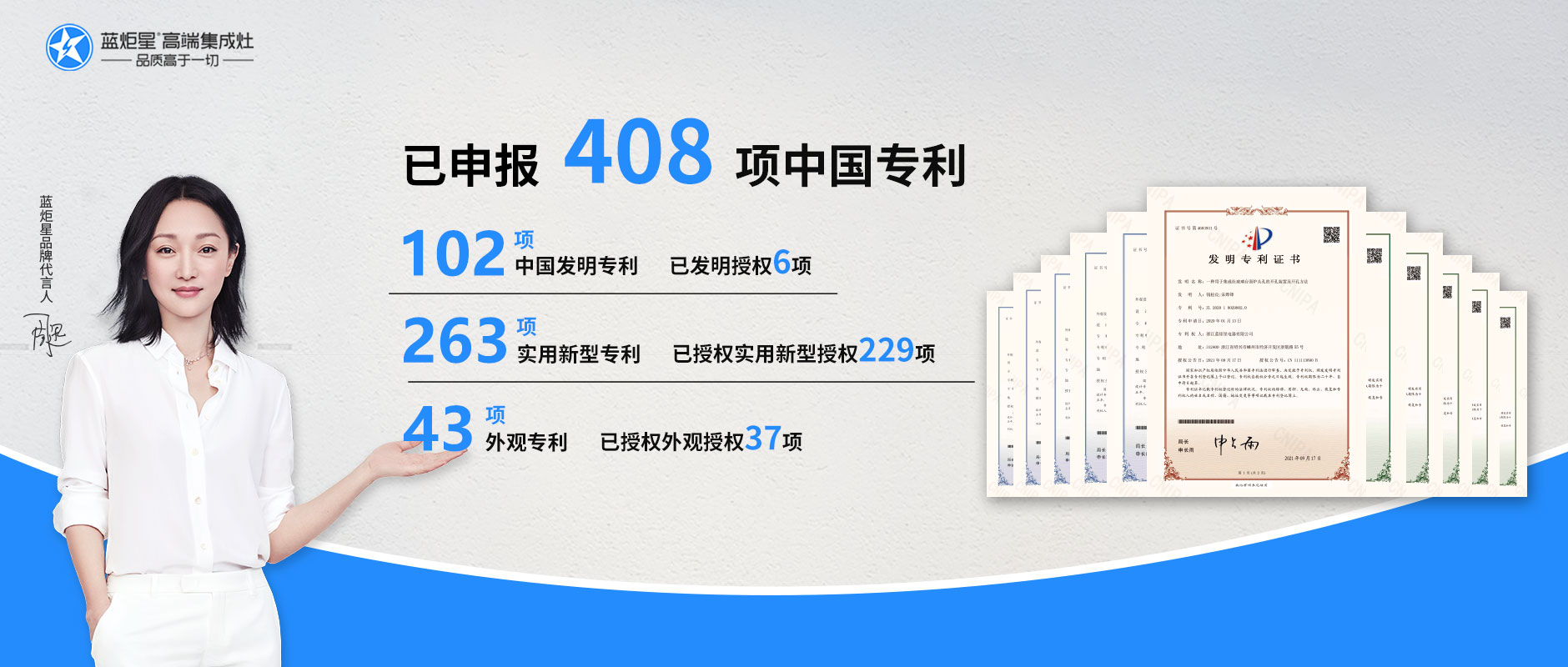 炬星實力 I 已申報國家專利上升至408項！占據集成灶行業重要地位